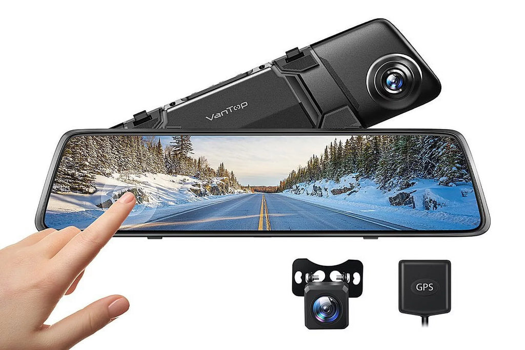2.5K 12" Mirror Dash Cam - Vantop H612X Front & Rear View Dual Dash Camera, IPS Touch Monitor Voice Control Cars Mirror Camera w/Night Vision Parking Monitor, Black