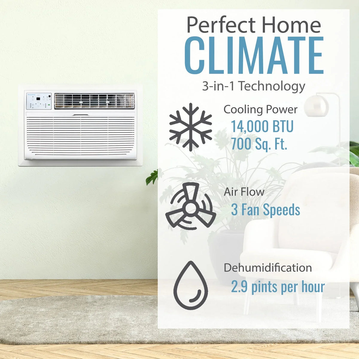 Keystone 14,000 BTU 700 Sq. Ft. Through-the-Wall Air Conditioner, White