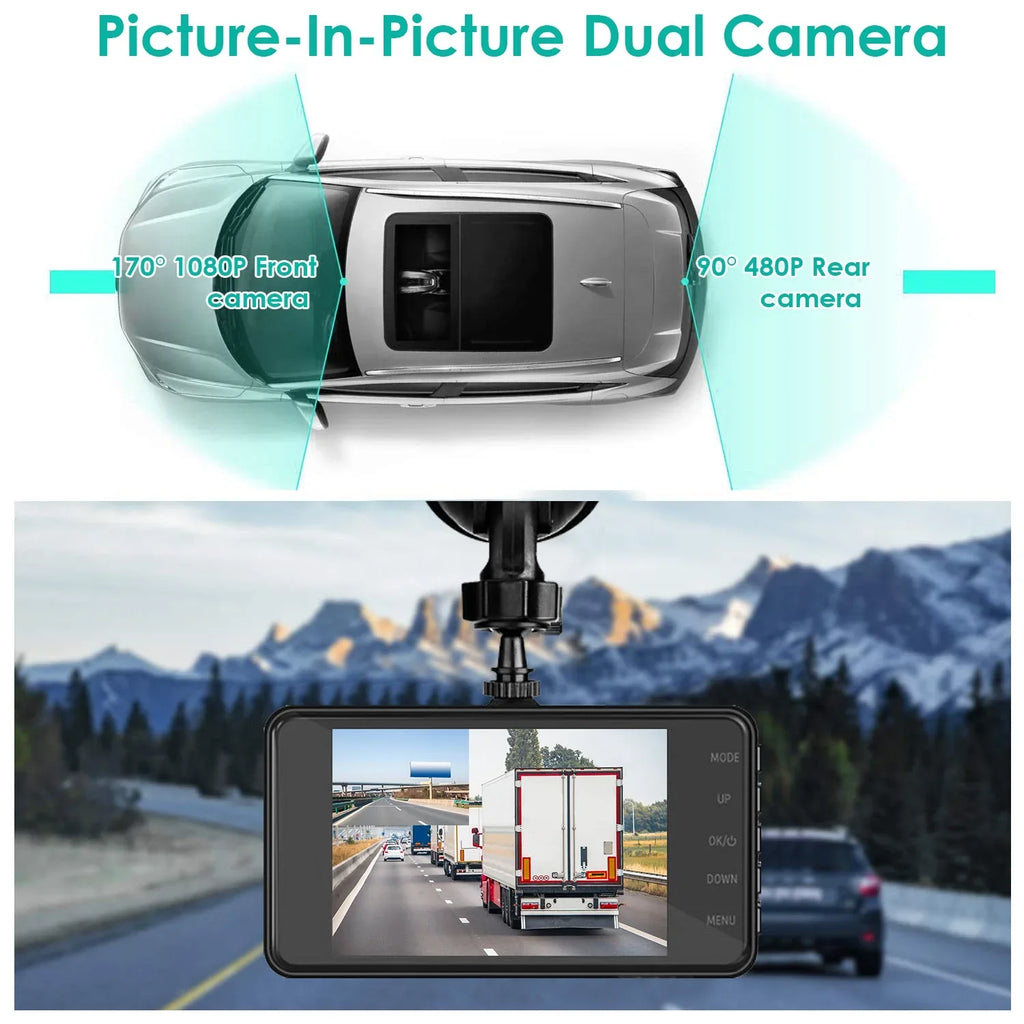 Front and Rear 1080P Dashcams for Cars iMounTEK Dual Dash Cam with 4in Touch IPS Display Car Camera Driving Recorder for Taxi