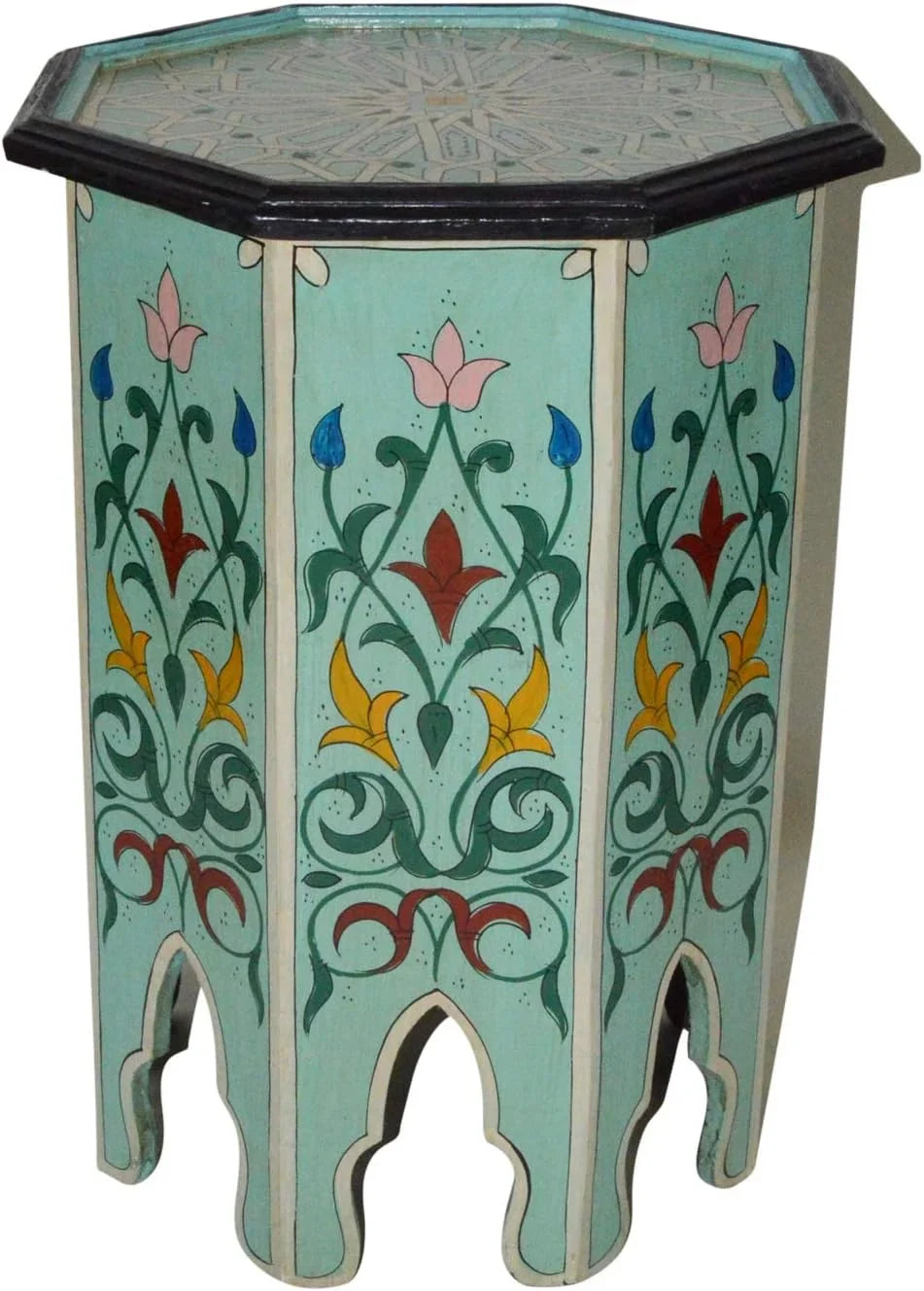 RUNFAYBIU Moroccan Handmade Wood Table Side Delicate Painted Exquisite Aqua