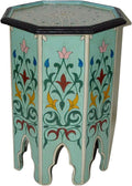 RUNFAYBIU Moroccan Handmade Wood Table Side Delicate Painted Exquisite Aqua