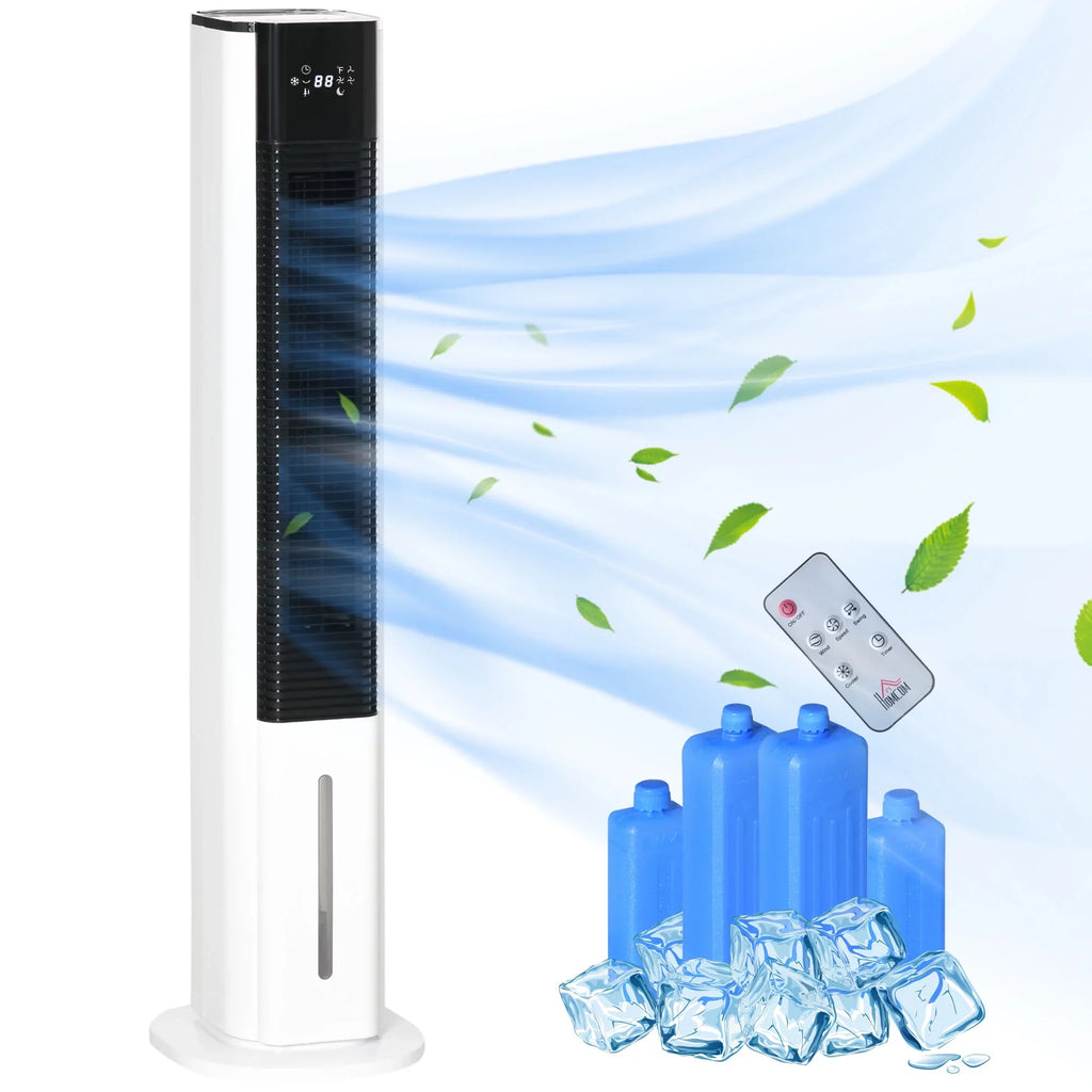 HOMCOM 42" Portable Evaporative Air Cooler, 3-In-1 Ice Cooling Fan Humidifier with Remote, Timer, Oscillating, LED Display, and 1.6 Gal Liquid Tank, White