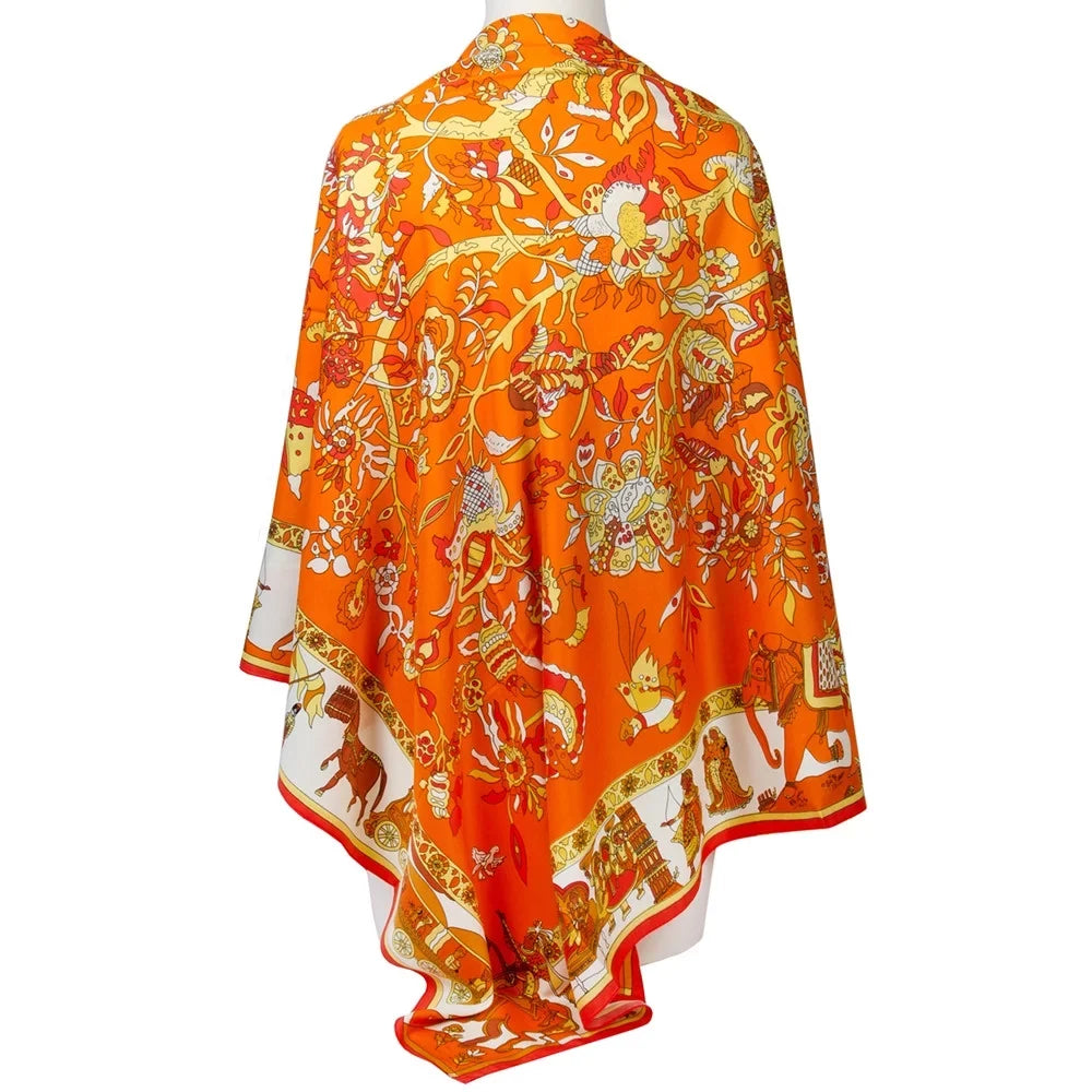 Orange Square Shawl Silk Feeling Polyester Scarfs Cotton For Womens