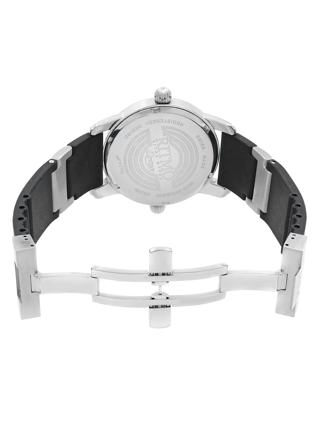 Pre-Owned Ritmo Mundo Black Forum Divina Dual Time Steel Rubber Swiss Quartz Watch 121 (Good)