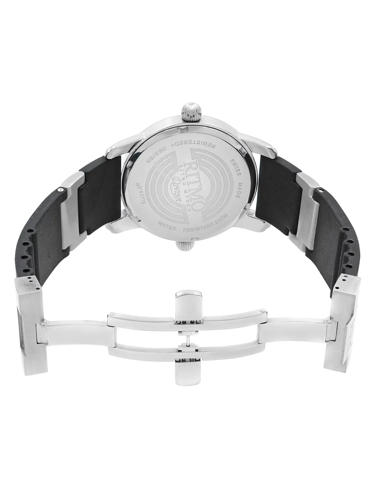Pre-Owned Ritmo Mundo Black Forum Divina Dual Time Steel Rubber Swiss Quartz Watch 121 (Good)