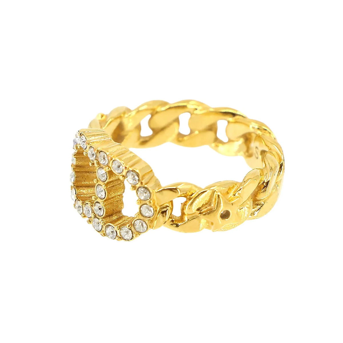 Pre-Owned Christian Dior Clair D Lune Ring Gold Rhinestone S (Like New)