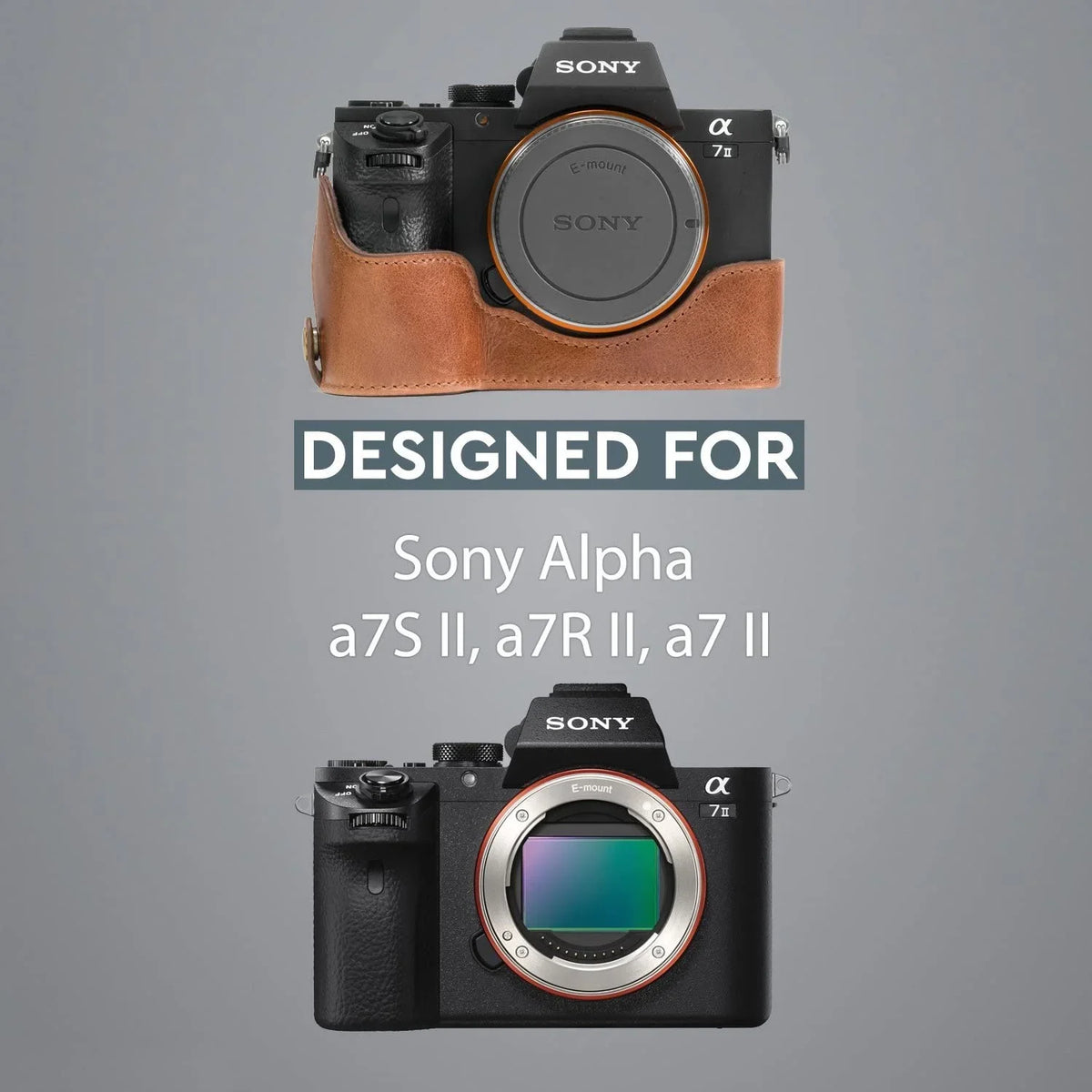 MegaGear MG1130 Alpha A7S II, A7R II, A7 II Genuine Leather Camera Half Case and Strap - Dark Brown