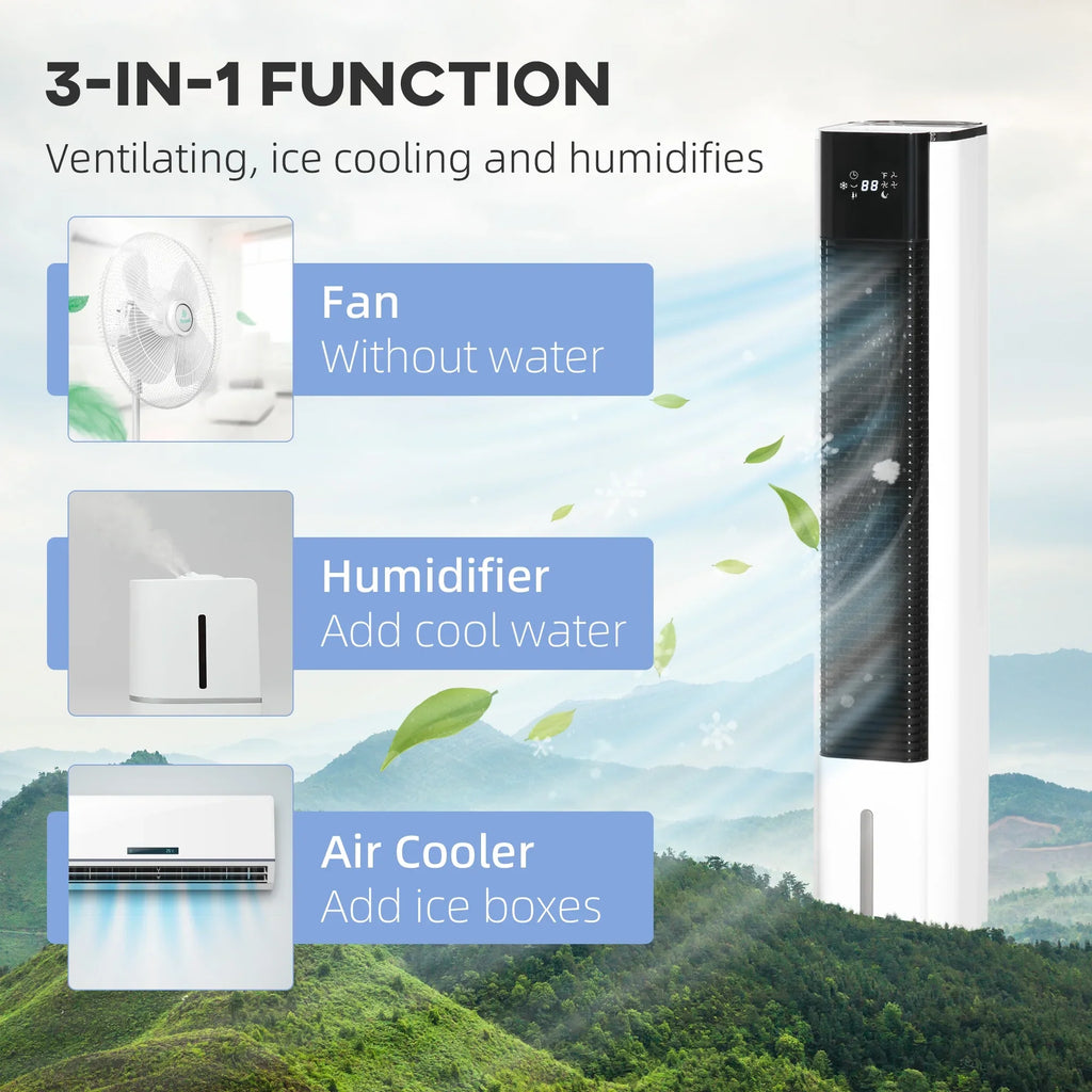HOMCOM 42" Portable Evaporative Air Cooler, 3-In-1 Ice Cooling Fan Humidifier with Remote, Timer, Oscillating, LED Display, and 1.6 Gal Liquid Tank, White