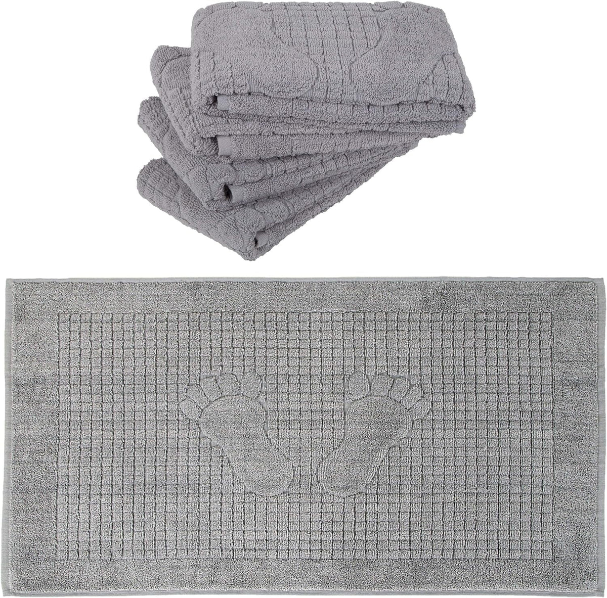 4 Pack Cotton Bath Mat Set For Bathroom Floor Towel - Turkish Bath Mat Set Of 4-100% Cotton Reversible Washable Absorbent Feet Towel 18 X 34 Inches Grey