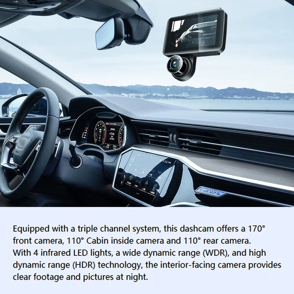 Spirastell Dash Cam,Wide Car Camera 3 Cameras Dash Car Camera Auto Car Rearview Mirror Video Wide Car Safety 4in Clear Car Dash Cam HUIOP QISUO ERYUE