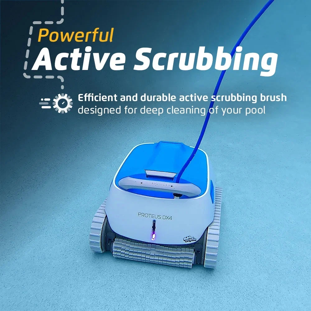 Dolphin Proteus DX4 Robotic Pool Vacuum Cleaner — Wall Climbing Capability — Powerful Fluid Scrubbing — Ideal for All Pool Types up to 50 FT in Length