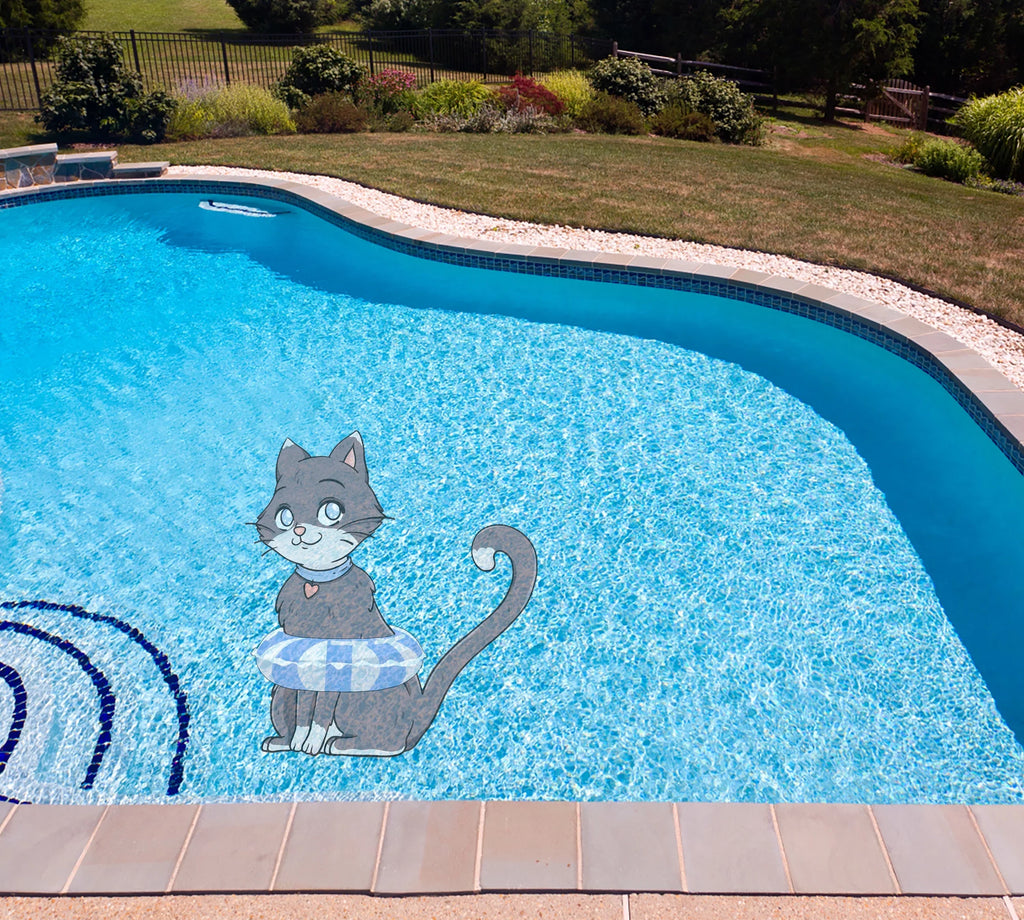 Slick Woody's 30" Kitten Vinyl Liquid Pool Mat Tattoo in Gray