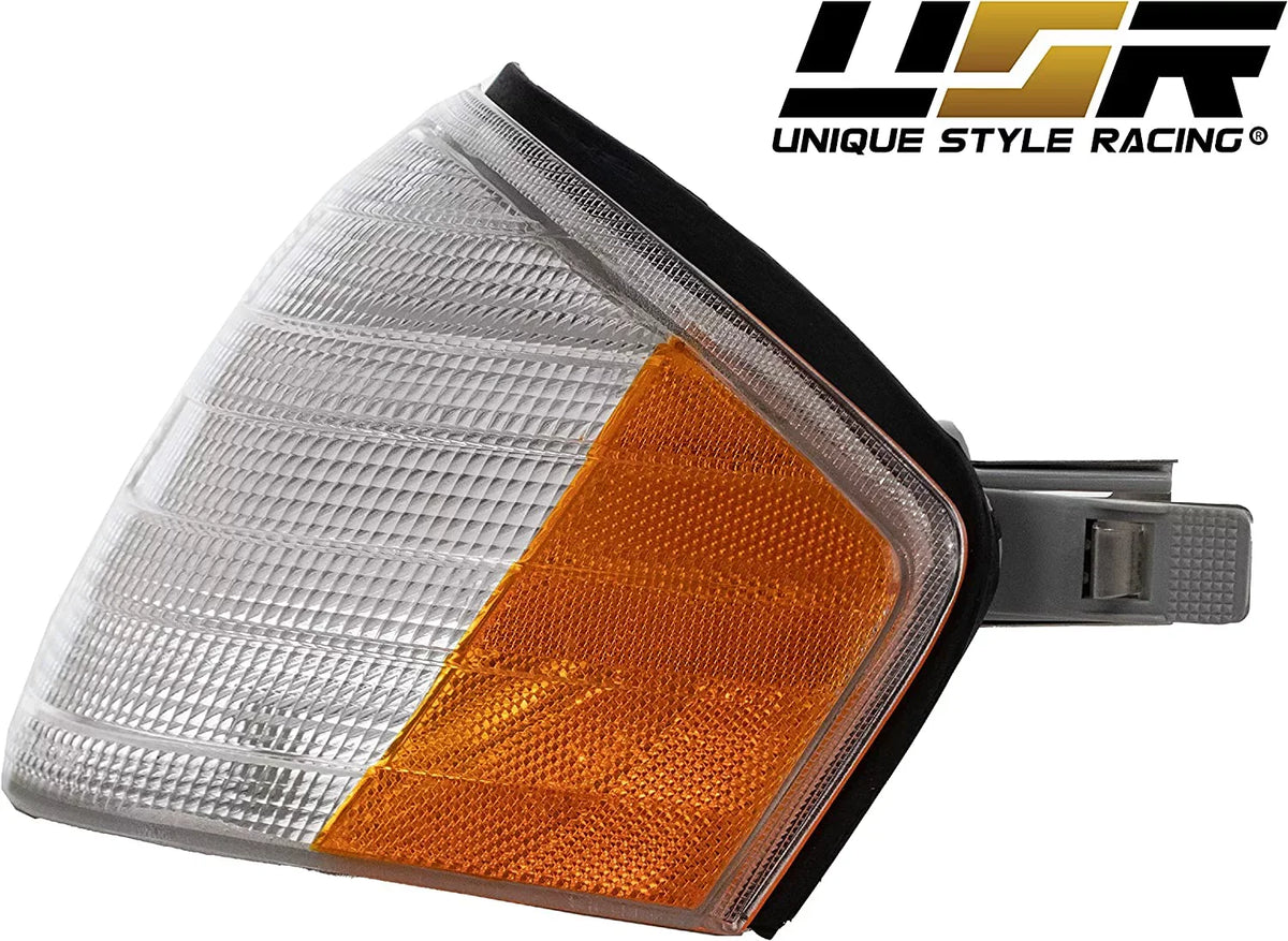USR MBZ R129 Corner Lights - Replacement Amber / Clear Frost Lens Front Turn Signal Lamps Set (Left + Right) Compatible with 1990-2002 Mercedes Benz R129 Chassis SL Class Roadster