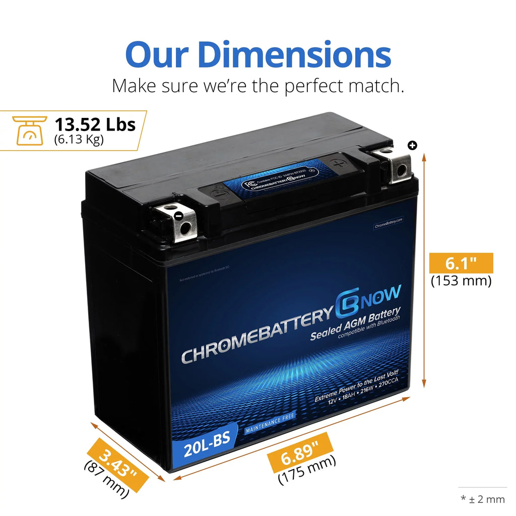 Chrome Battery Now Ytx20l-bs (20l-bs 12 Volt,18 Ah, 270 Cca) Chipset Wireless Smartphone Connectivity AGM Battery for Personal Liquid - Brp (sea-doo) 900 Gti 90 Years (2018 - 2020)