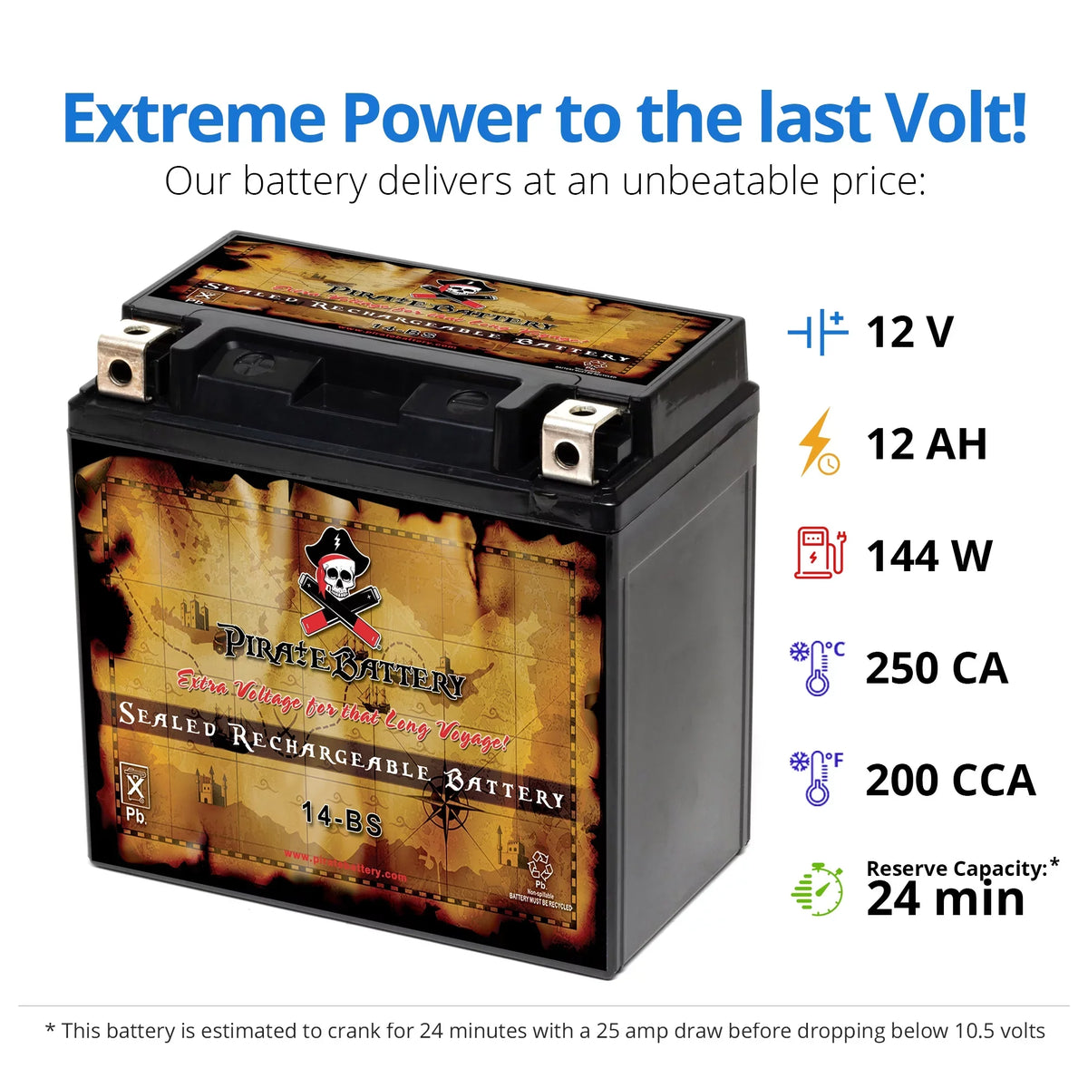 Pirate Battery YTX14-BS (14-BS 12 Volt,12 Ah, 200 CCA) Motorcycle Battery for Honda 1100cc Vt1100c, C3, T Shadow (spirit, Aero, A. C. E. Tourer) 2007