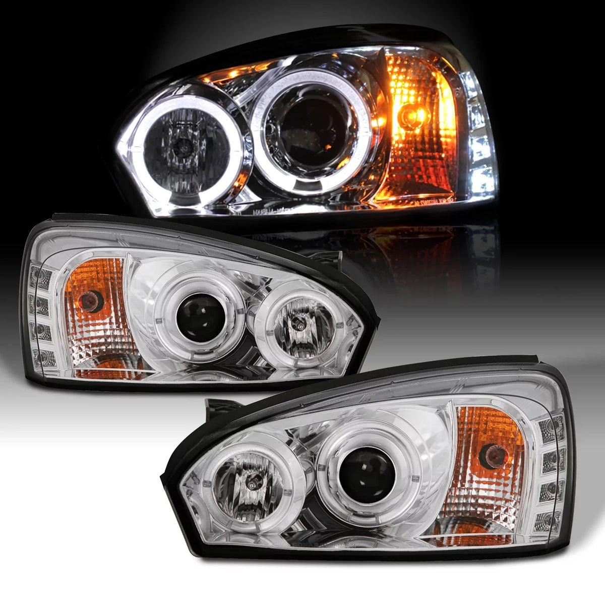 AKKON - For 2004-2007 Chevy Malibu LED Dual Halo DRL Projector Headlights Chrome Housing w/ Turn Signal Lamps