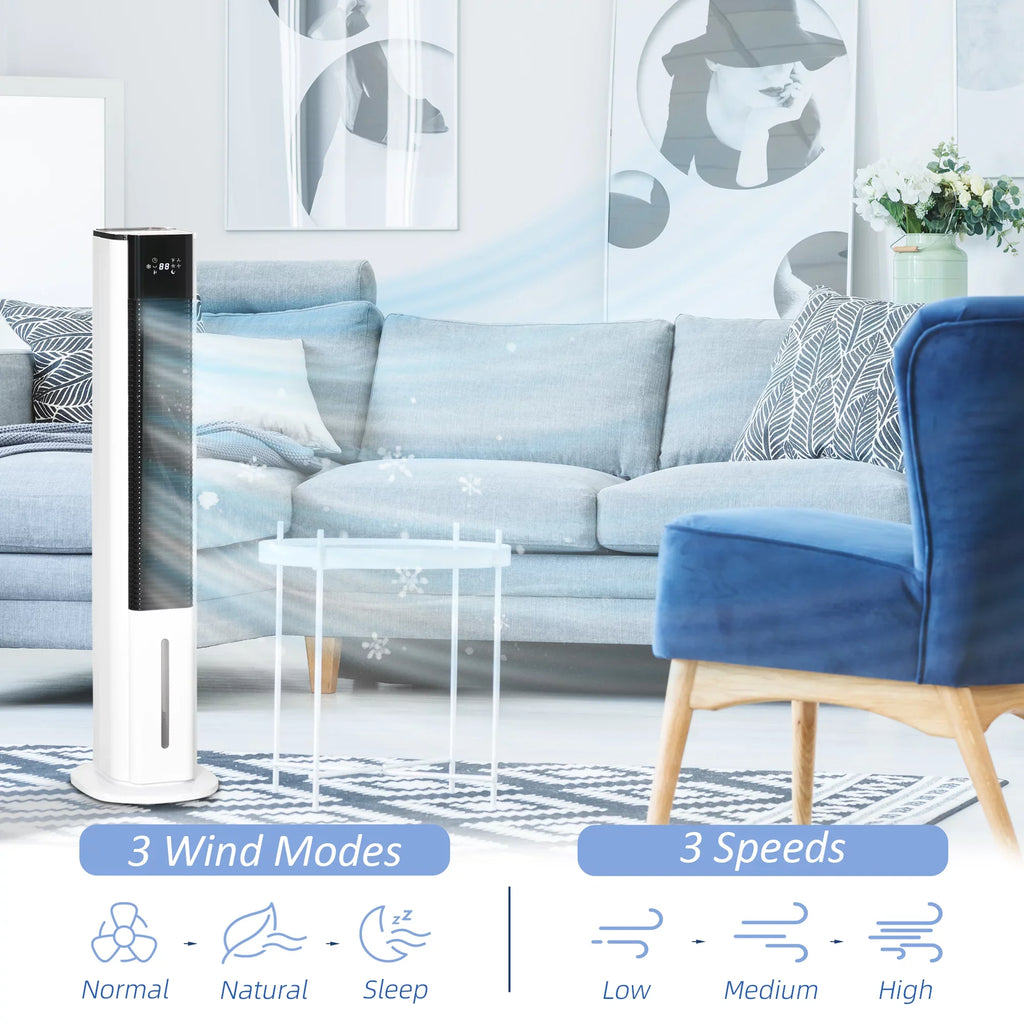 HOMCOM 42" Portable Evaporative Air Cooler, 3-In-1 Ice Cooling Fan Humidifier with Remote, Timer, Oscillating, LED Display, and 1.6 Gal Liquid Tank, White
