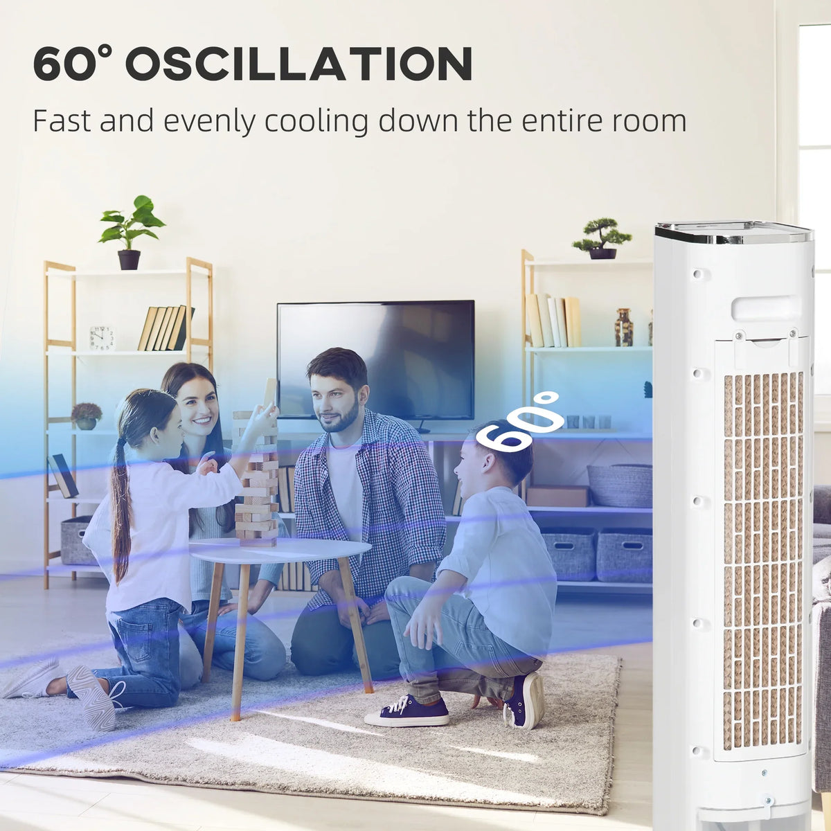 HOMCOM 42" Portable Evaporative Air Cooler, 3-In-1 Ice Cooling Fan Humidifier with Remote, Timer, Oscillating, LED Display, and 1.6 Gal Liquid Tank, White