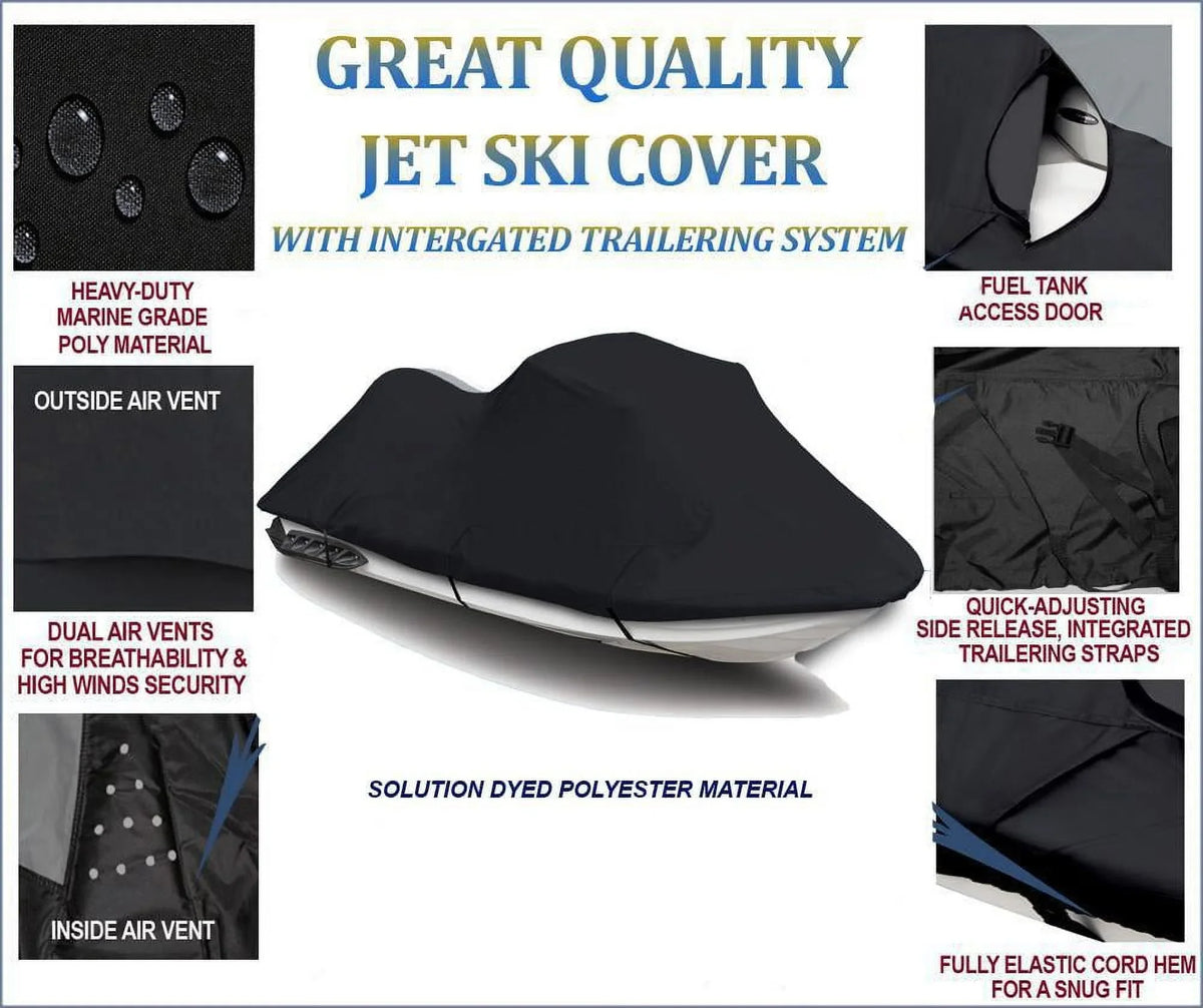 BLACK 600 DENIER JetSki Cover Compatible for Polaris Virage TX 2000 2001 2002 Jet Ski Cover PWC Covers